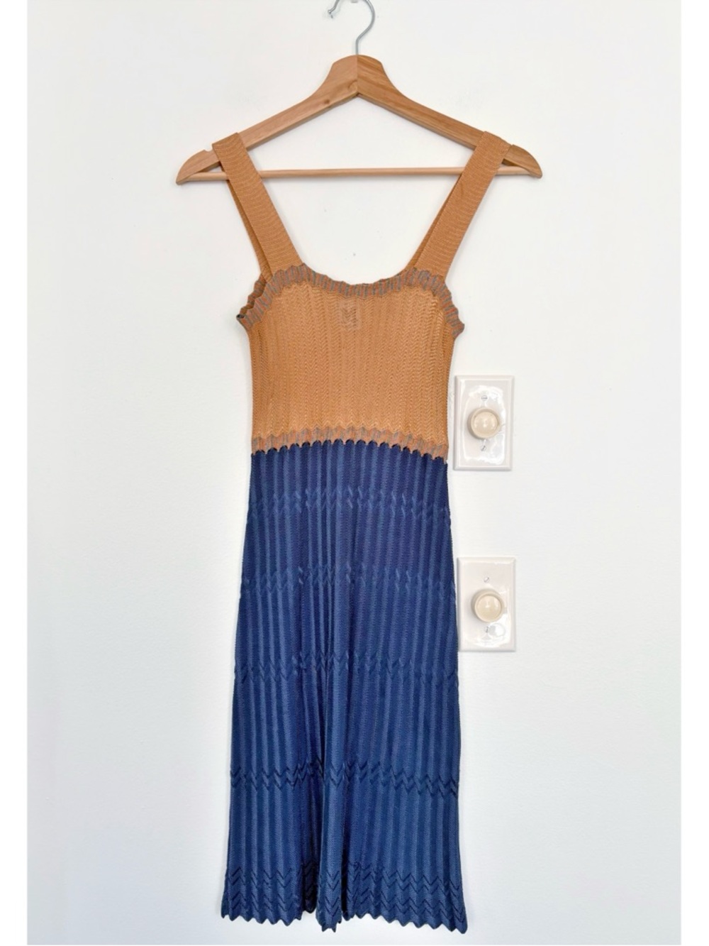 M Missoni || Knit Tank Dress Zig Zag Chevron Blue Orange Peach US 2 - Picture 2 of 13